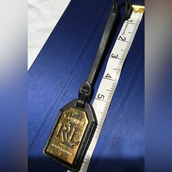 RALPH LAUREN Black Leather Gold Tone Metal KEY FOB BAG CHARM KEYCHAIN HANG TAG - Picture 4 of 7
